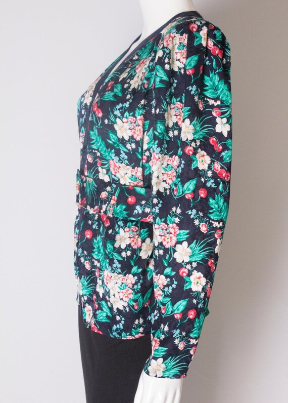 Vintage 1980s silk floral printed jacket with mat… - image 5