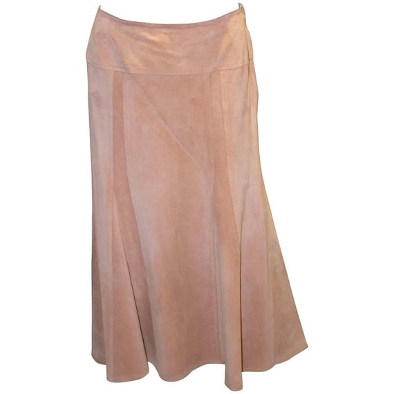 A Vintage 1990s Jean Muir pink Suede a line Skirt - image 1