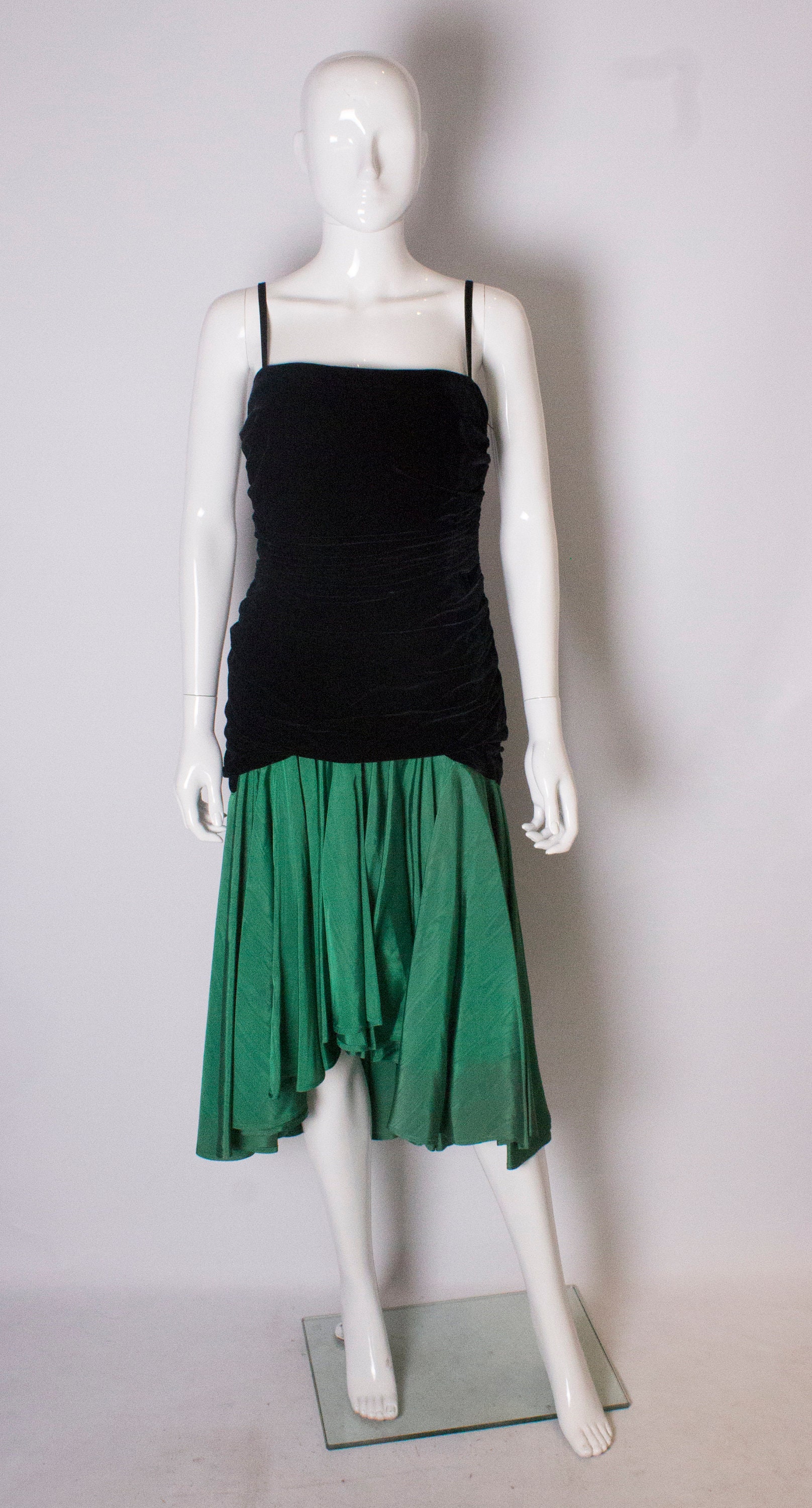 Image of A Vintage S Black Velvet & Green Silk Cocktail Dress By Mimminia Of Italy