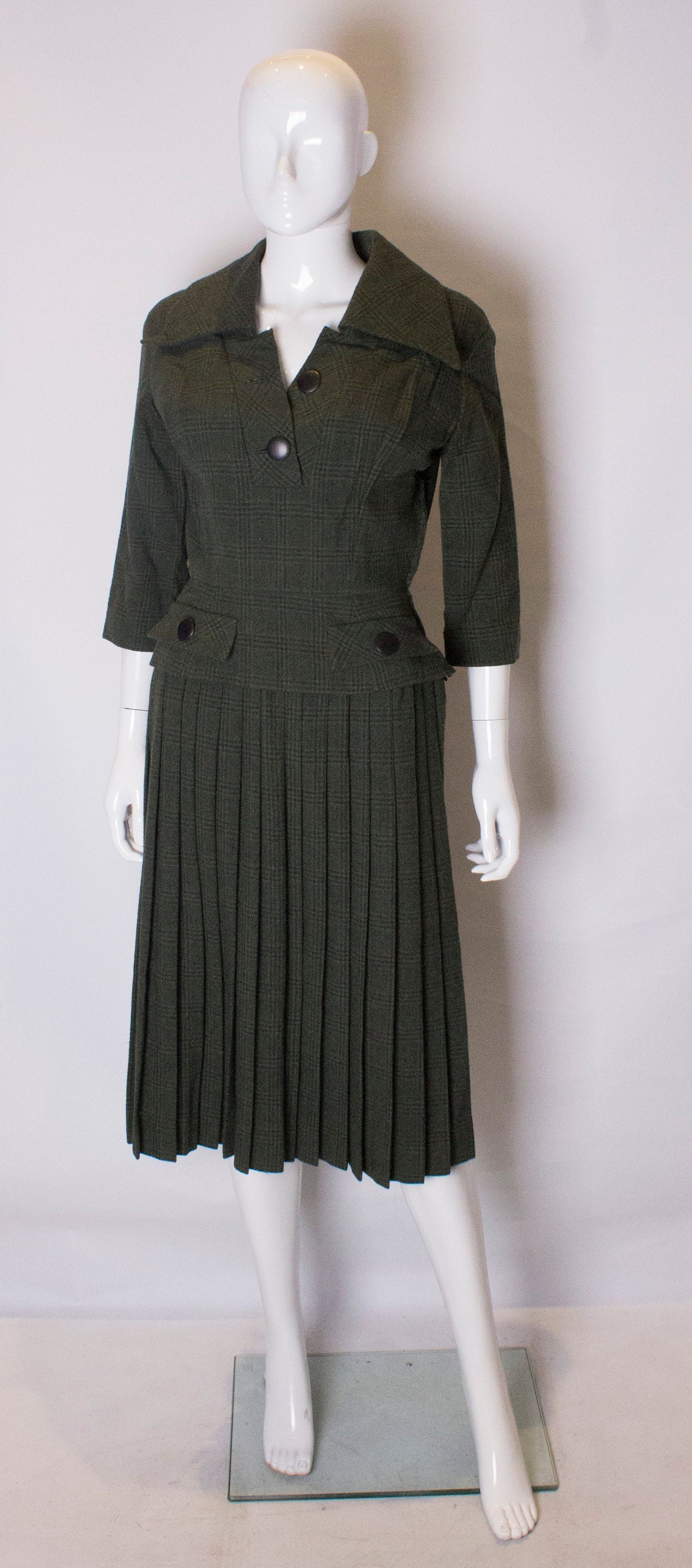 Image of A Vintage S Bottle Green Check Hardy Amies Day Dress