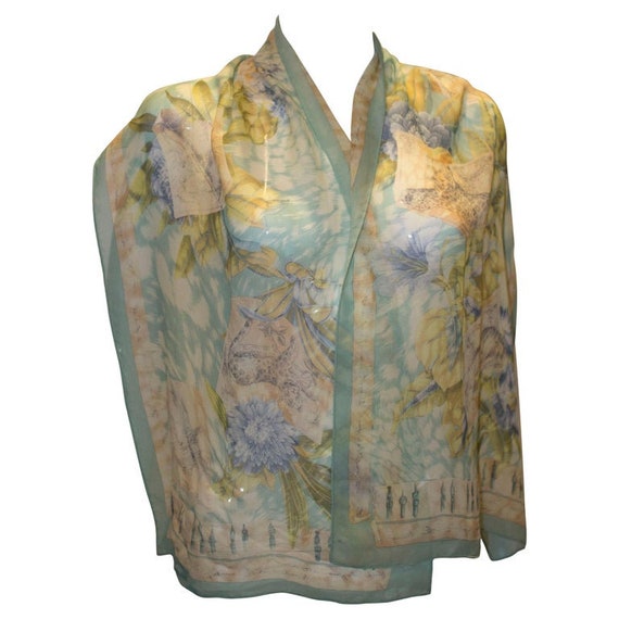 A Vintage 1990s Ferragamo Silk Chiffon printed Sca