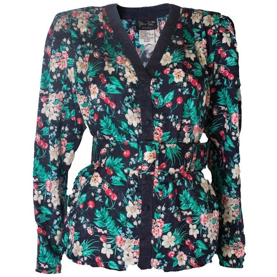 Vintage 1980s silk floral printed jacket with mat… - image 2