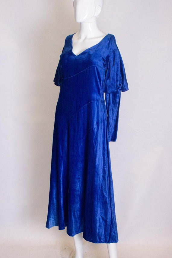 A Vintage 1930s Blue Silk Velvet Dress - image 3