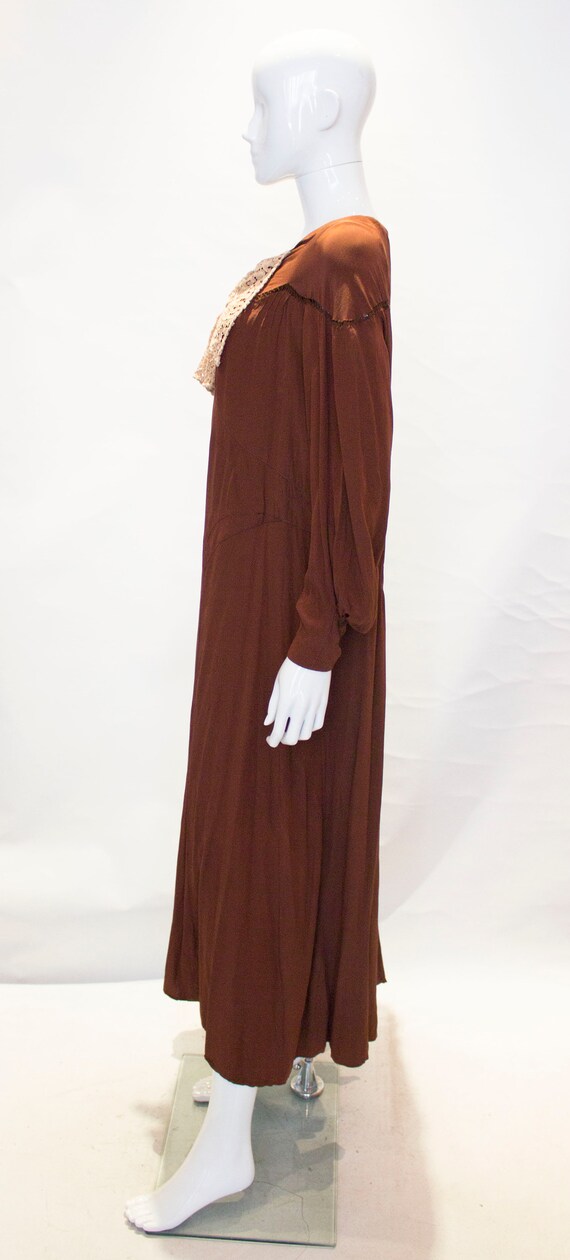 A Vintage 1920s Brown Silk flapper Dress - image 5