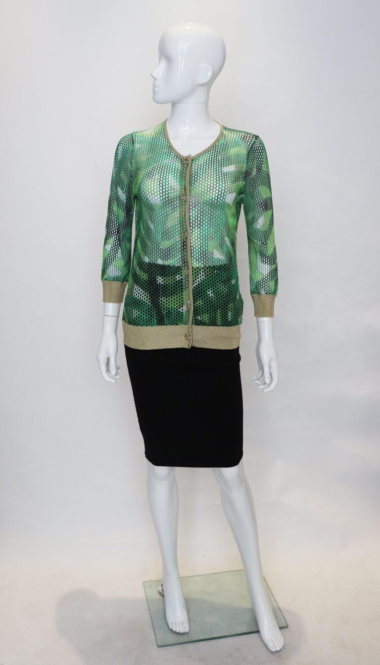 Image of A Vintage Knit Mesh Escada Green & Gold Cardigan