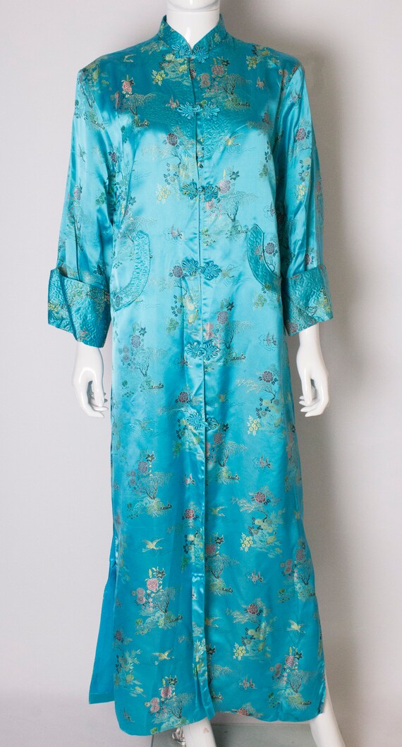 A 1960s Vintage Turquoise chinese satin embroider… - image 2