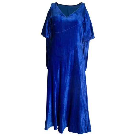 A Vintage 1930s Blue Silk Velvet Dress - image 1