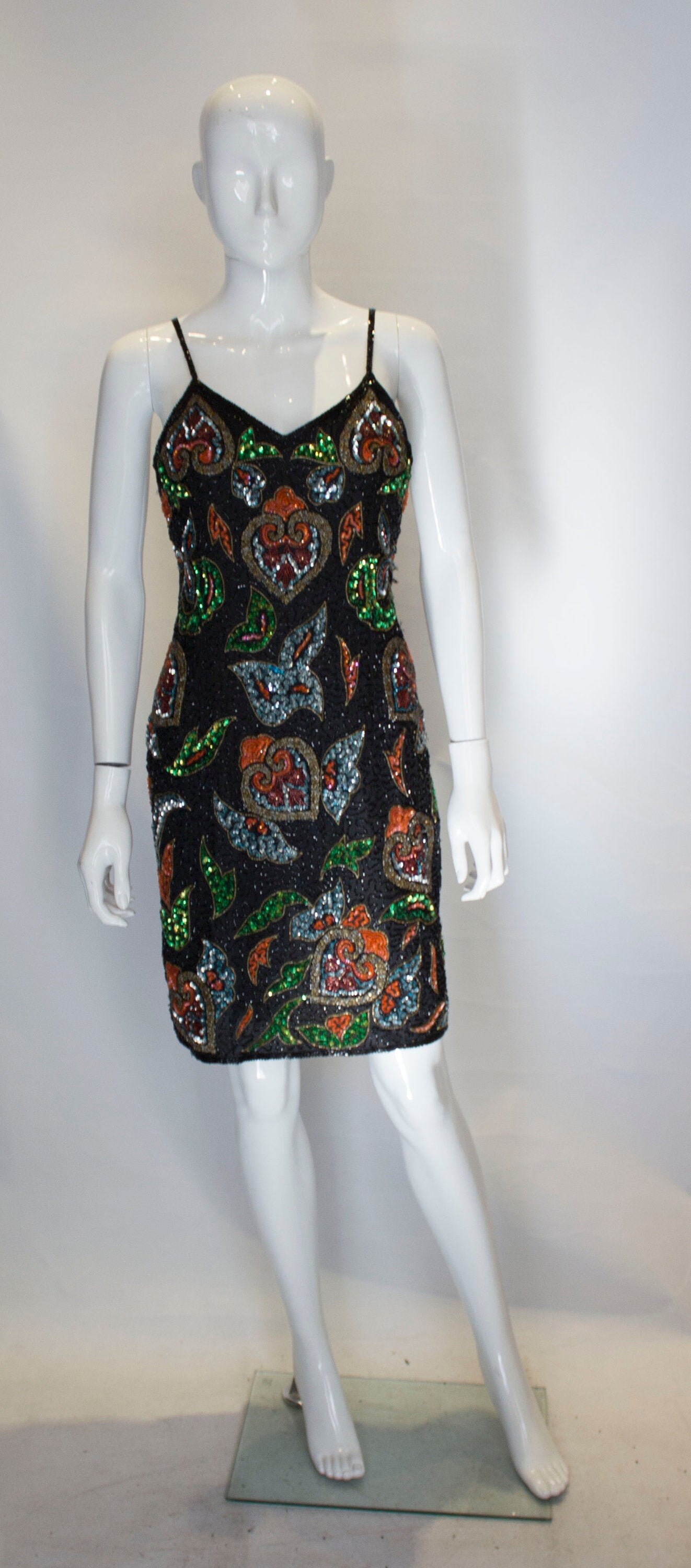 Image of A Vintage S Black Beaded Cocktail Dress By Party Time