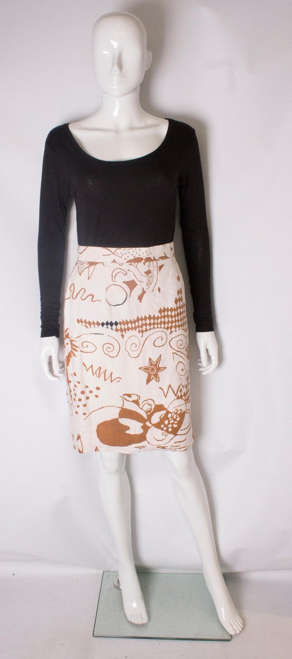 A Vintage 1980s printed linen pencil skirt by Lou… - image 2