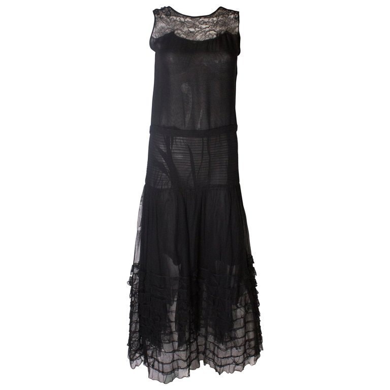 Image of A Vintage S Black Lace Flapper Great Gatsby Evening Dress Gown