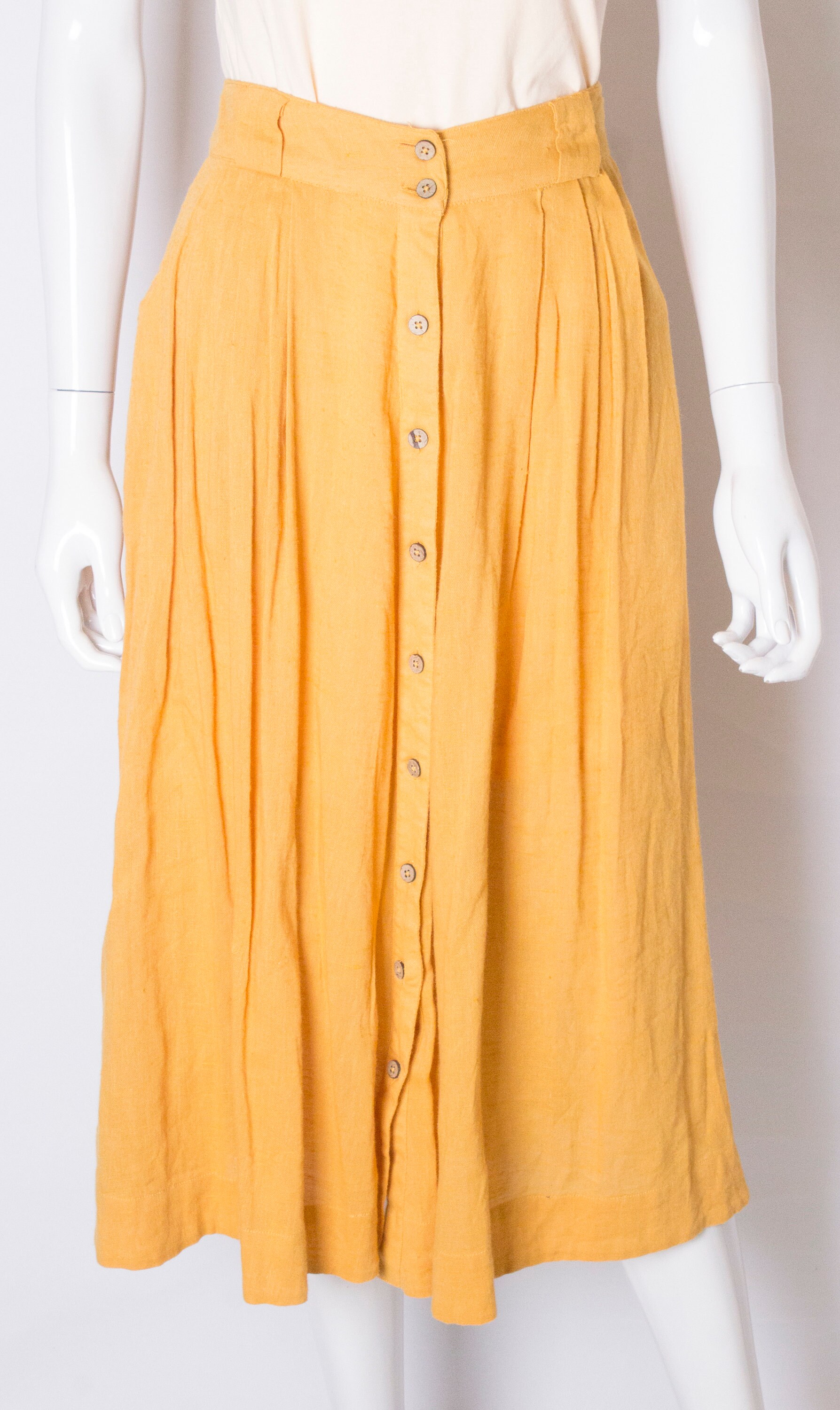 A Vintage 1970s Yellow Button up High Waisted Summer Skirt - Etsy