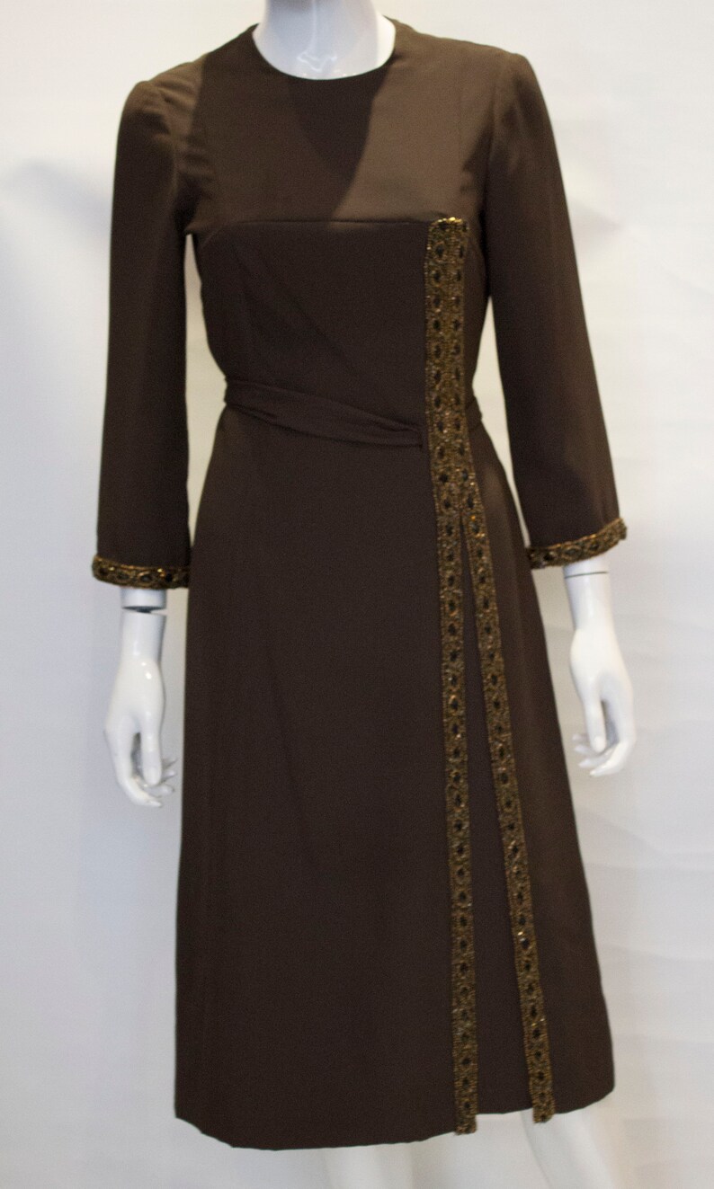 A 1950s Vintage brown silk Hartnell cocktail Dress image 2