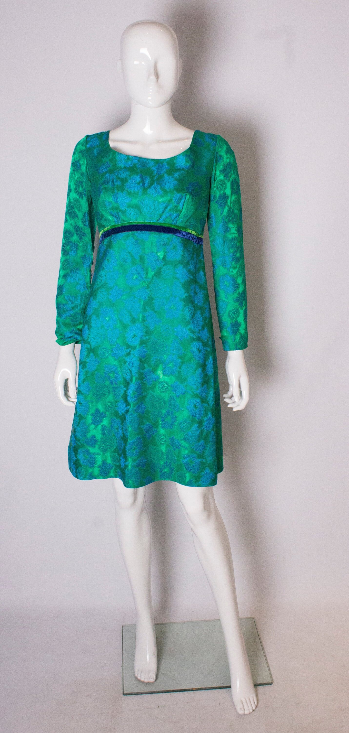 Image of A Vintage S Turquoise Floral Brocade Cocktail Dress