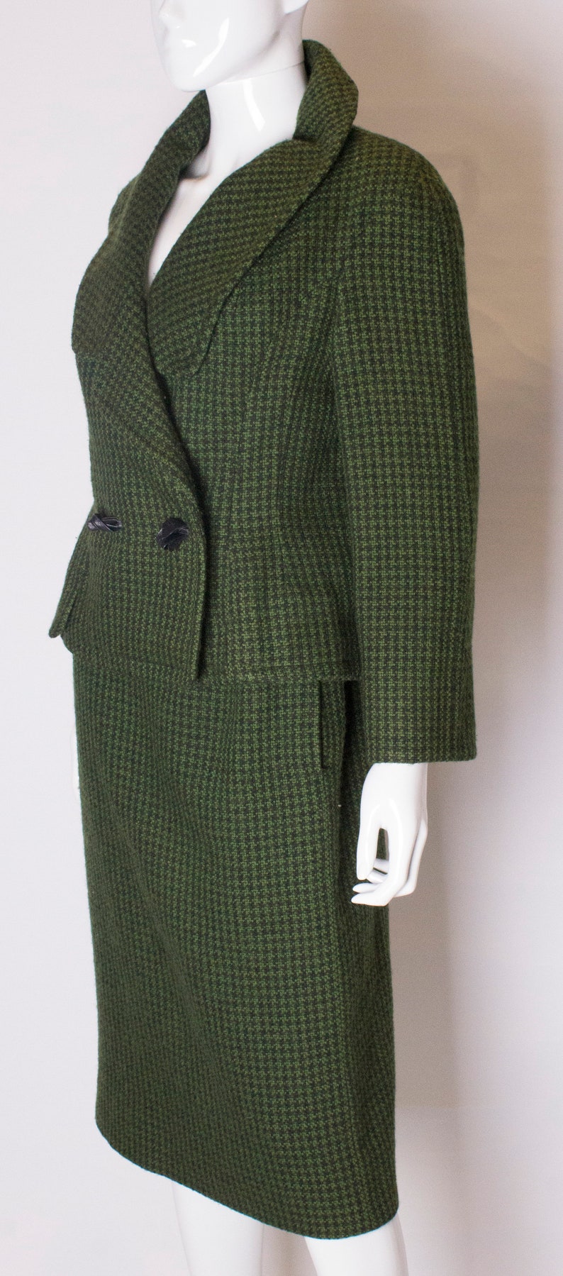 A Vintage 1950s Hardy Amies Green and Black Wool Suit