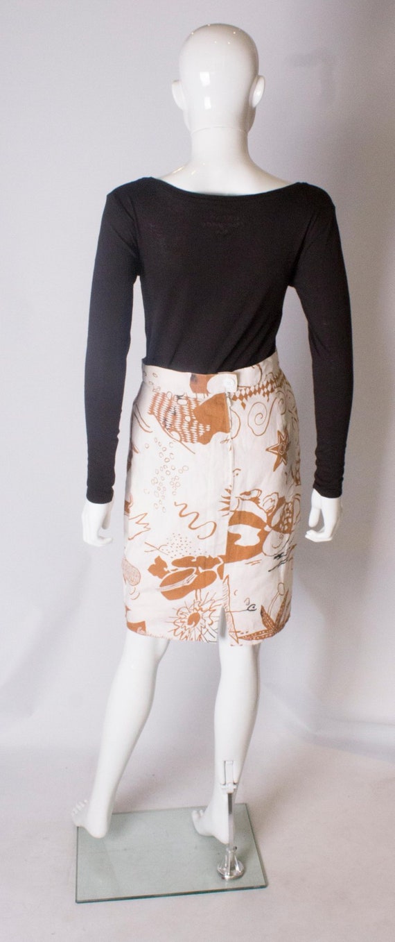 A Vintage 1980s printed linen pencil skirt by Lou… - image 7