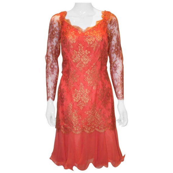 A Vintage 1980s Frank Usher Orange Cocktail Dress