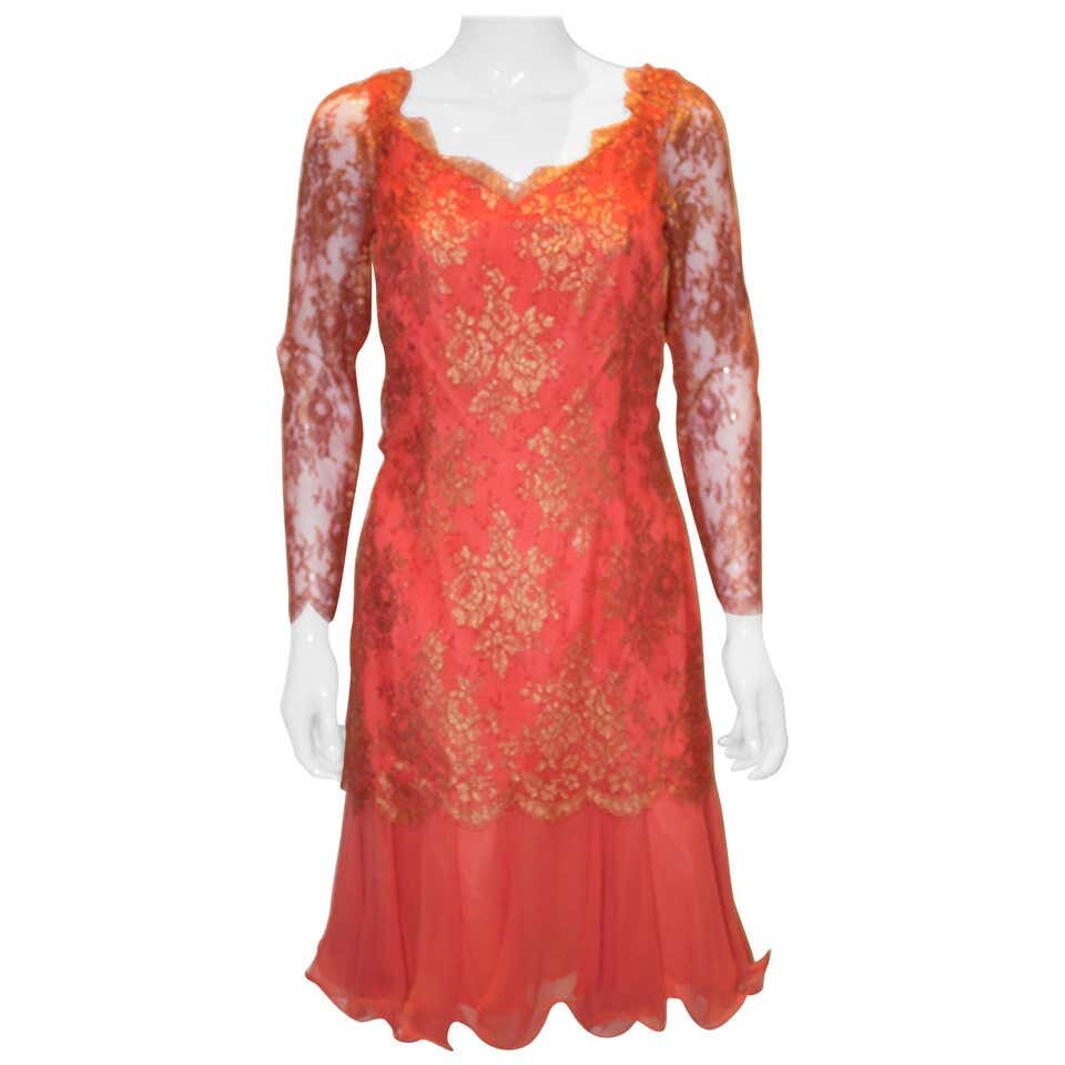 Image of A Vintage S Frank Usher Orange Cocktail Dress
