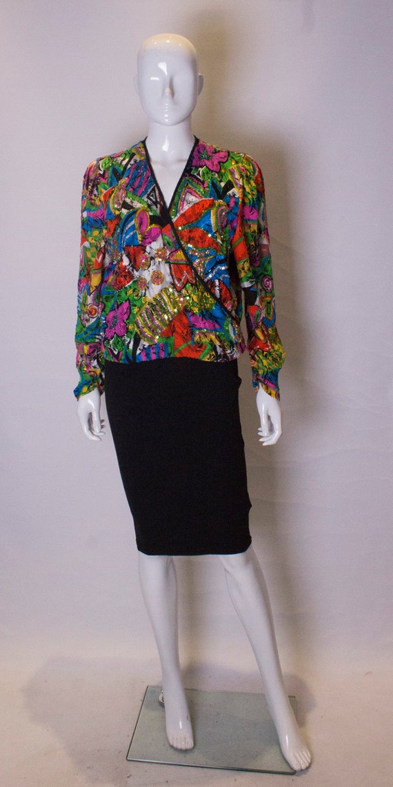 A 1980s Vintage Diane Fres Top with Bead and Sequ… - image 1