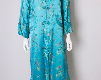 A 1960s Vintage Turquoise chinese satin embroidered evening Coat