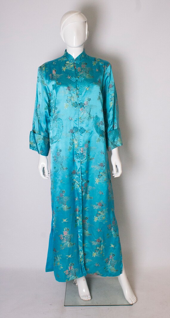 A 1960s Vintage Turquoise chinese satin embroider… - image 1