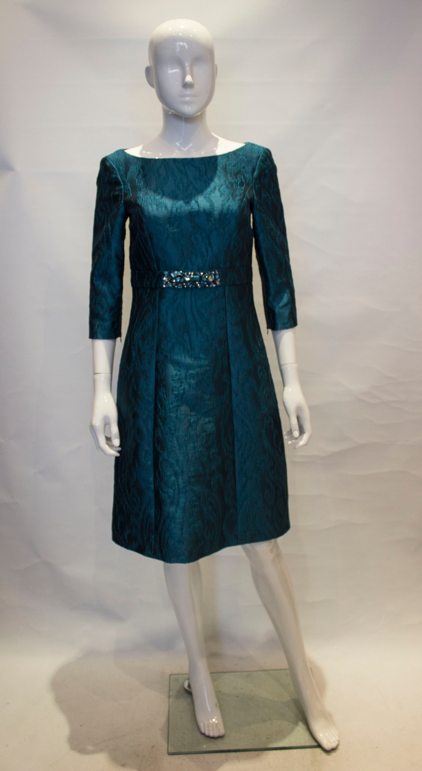 Image of A Vintage Luisa Spagnoli Turquiose Teal Brocade Style Cocktail Dress