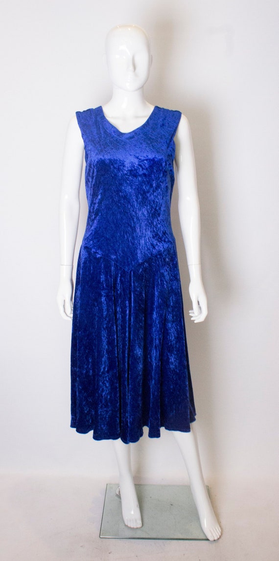 electric blue velvet dress Vintage Electric Blue Velvet Cut Out Maxi Dress