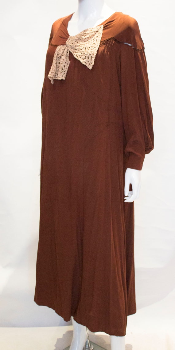 A Vintage 1920s Brown Silk flapper Dress - image 4