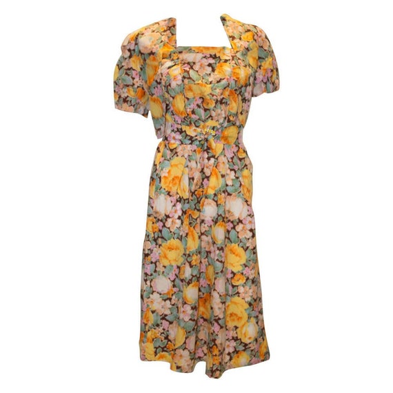 A Vintage 1940s floral printed summer Dress and B… - image 1