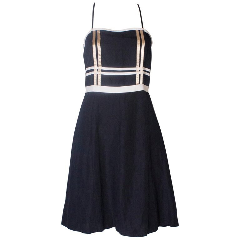 Image of A Vintage Navy Nautical Style Cotton Day Dress By Valentino