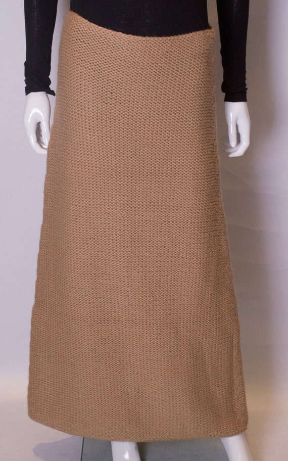 A Vintage 1990s brown wool knitted long skirt by … - image 2
