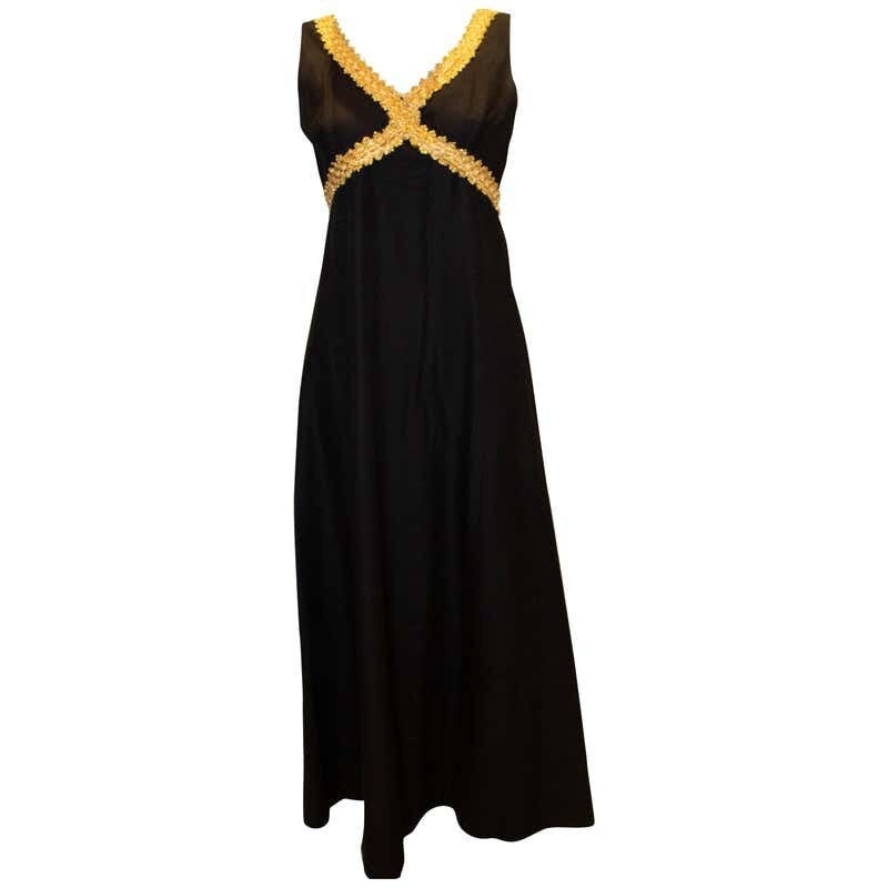 Image of A Vintage S California Black & Gold Evening Dress