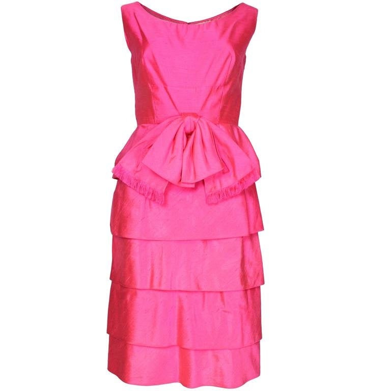 Image of A Vintage S Bright Pink Raw Silk Cocktail Dress