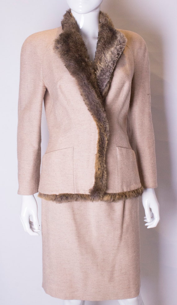 A chic vintage 1980s cream wool skirt suit by Mug… - image 2