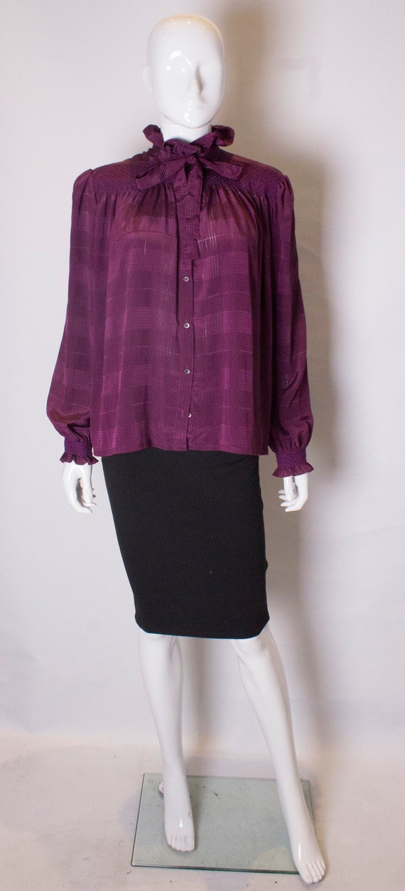 A Vintage 1980s Jaeger Purple pussy bow Blouse - image 1