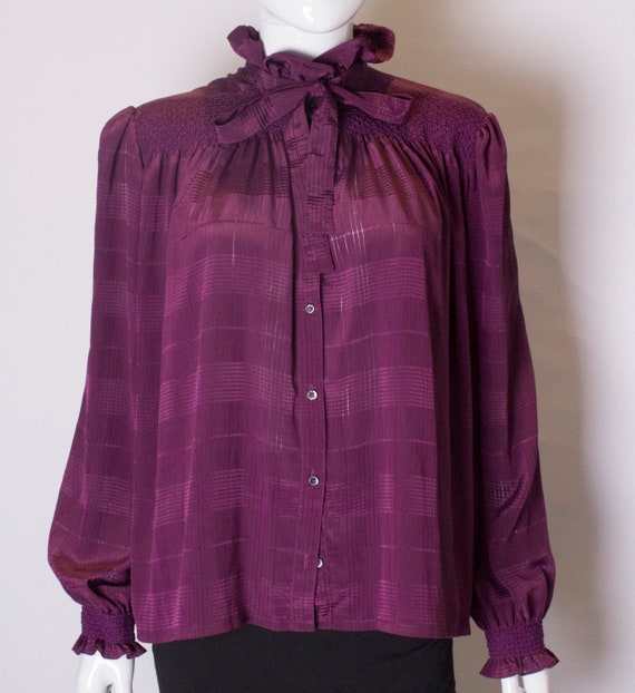 A Vintage 1980s Jaeger Purple pussy bow Blouse - image 2