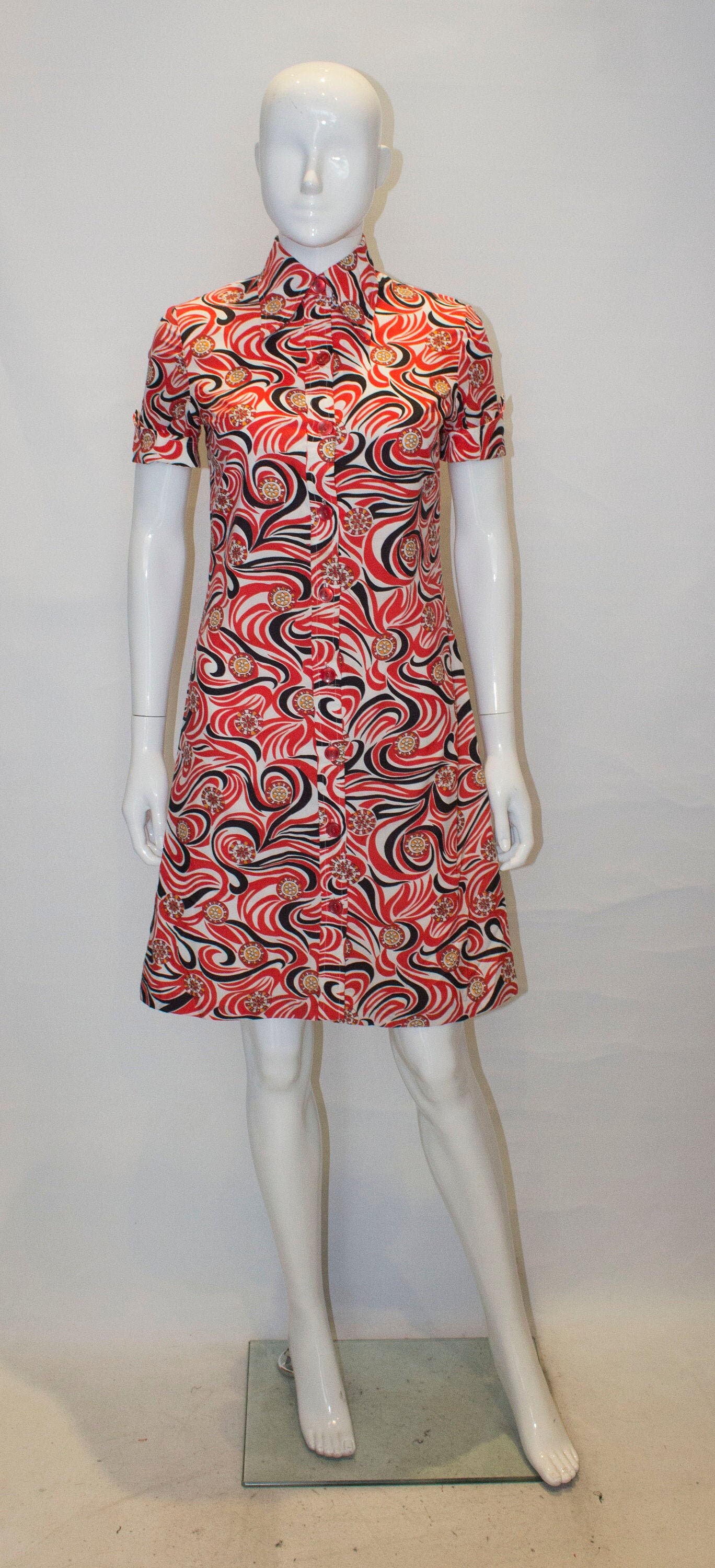 Image of A Vintage S Red & White Printed Day Dress By C & Shirt