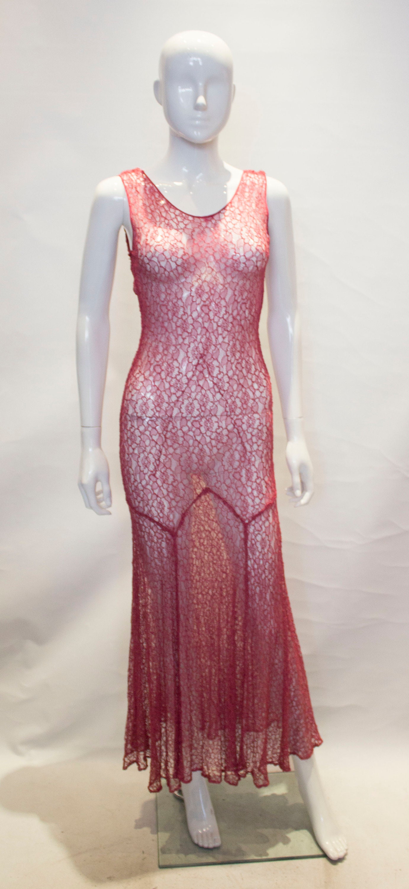Image of A Vintage S Raspberry Colour Lace Evening Dress