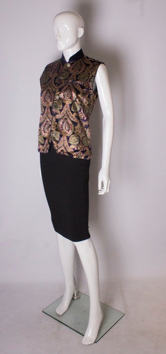 A Vintage 1990s  Silk Velvet Waistcoat - image 2