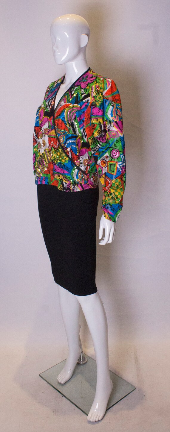 A 1980s Vintage Diane Fres Top with Bead and Sequ… - image 4