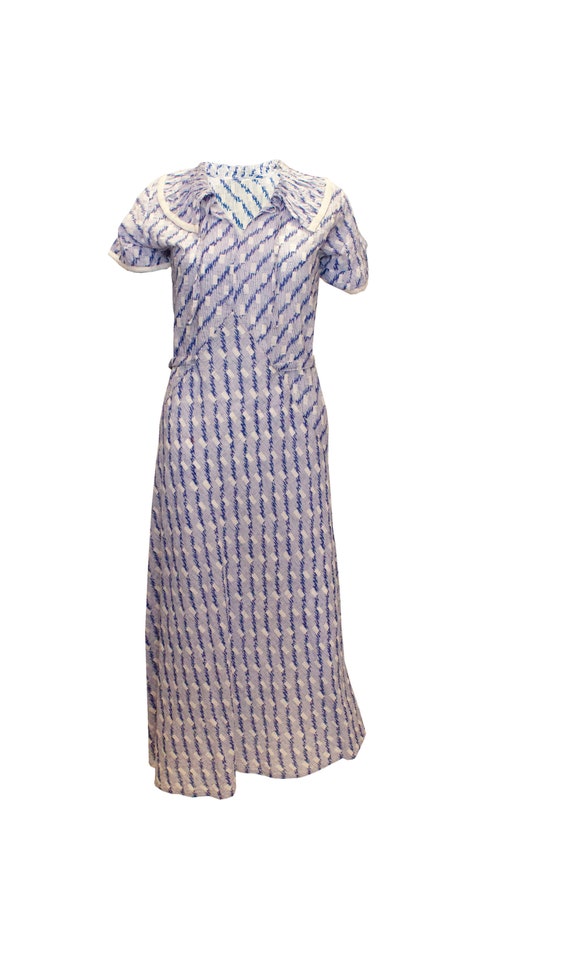 Vintage 1920s Blue and White Cotton Day Dress - image 1