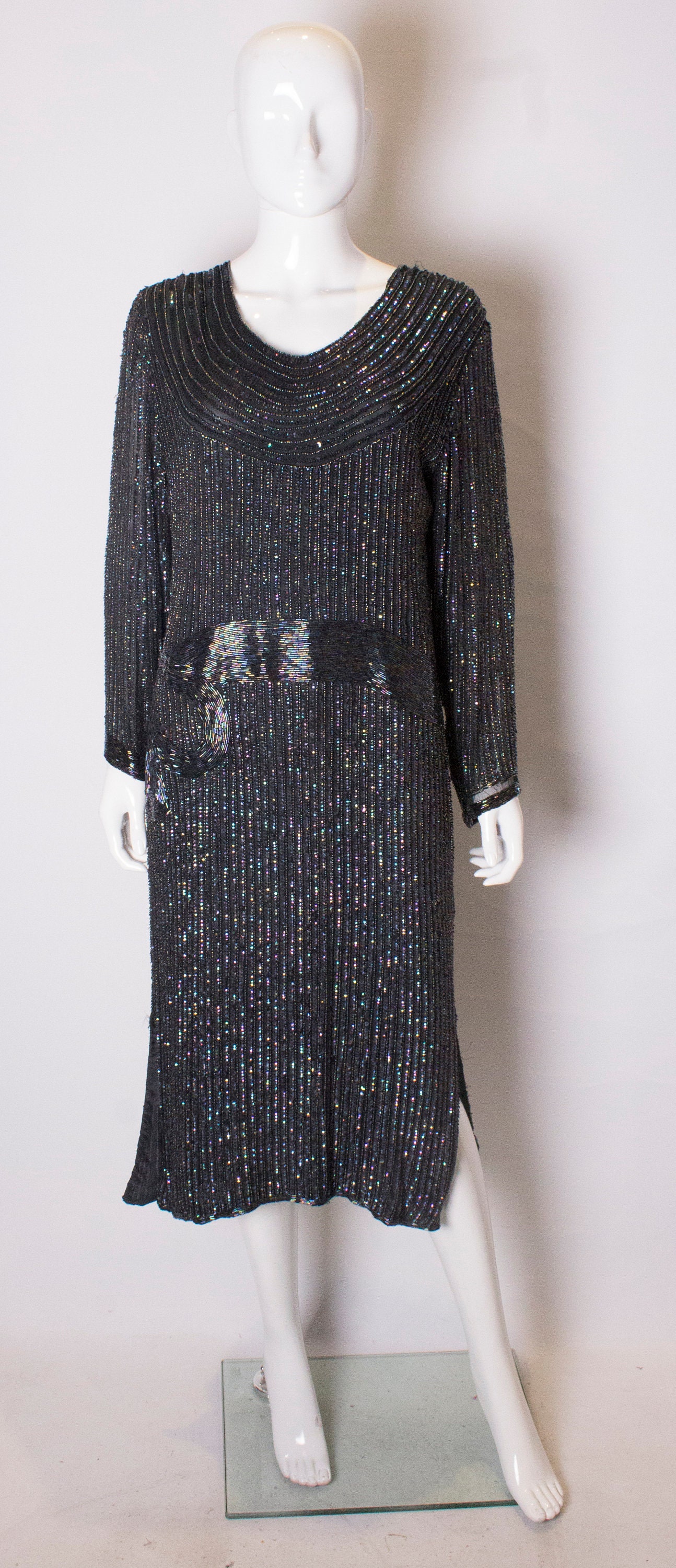 Image of A Vintage S Black Beaded Cocktail Dress