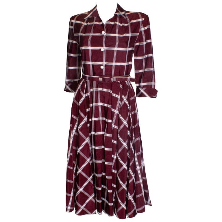 Image of A Vintage S Burgundy & White Shirt Dress