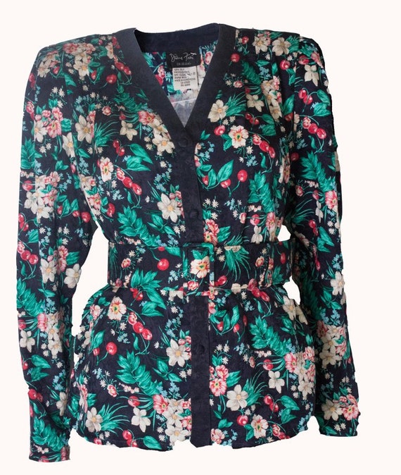 Vintage 1980s silk floral printed jacket with mat… - image 7