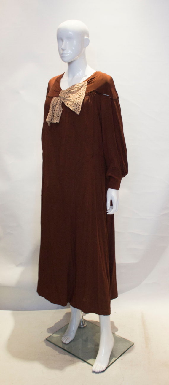 A Vintage 1920s Brown Silk flapper Dress - image 3