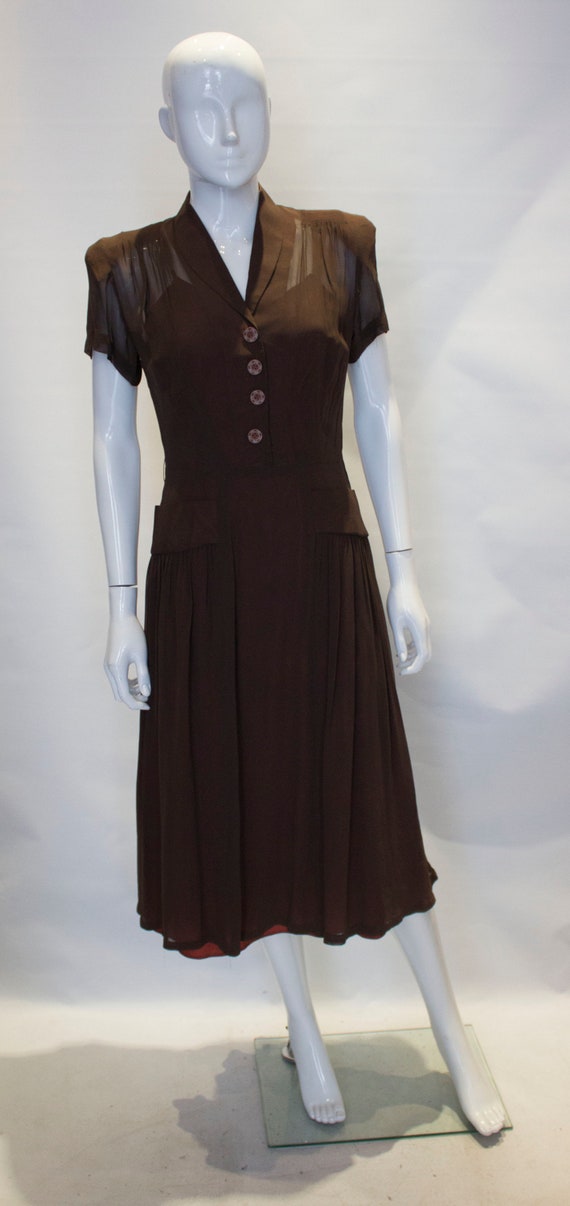 A Vintage Brown 1940s autumnal day Dress - image 1