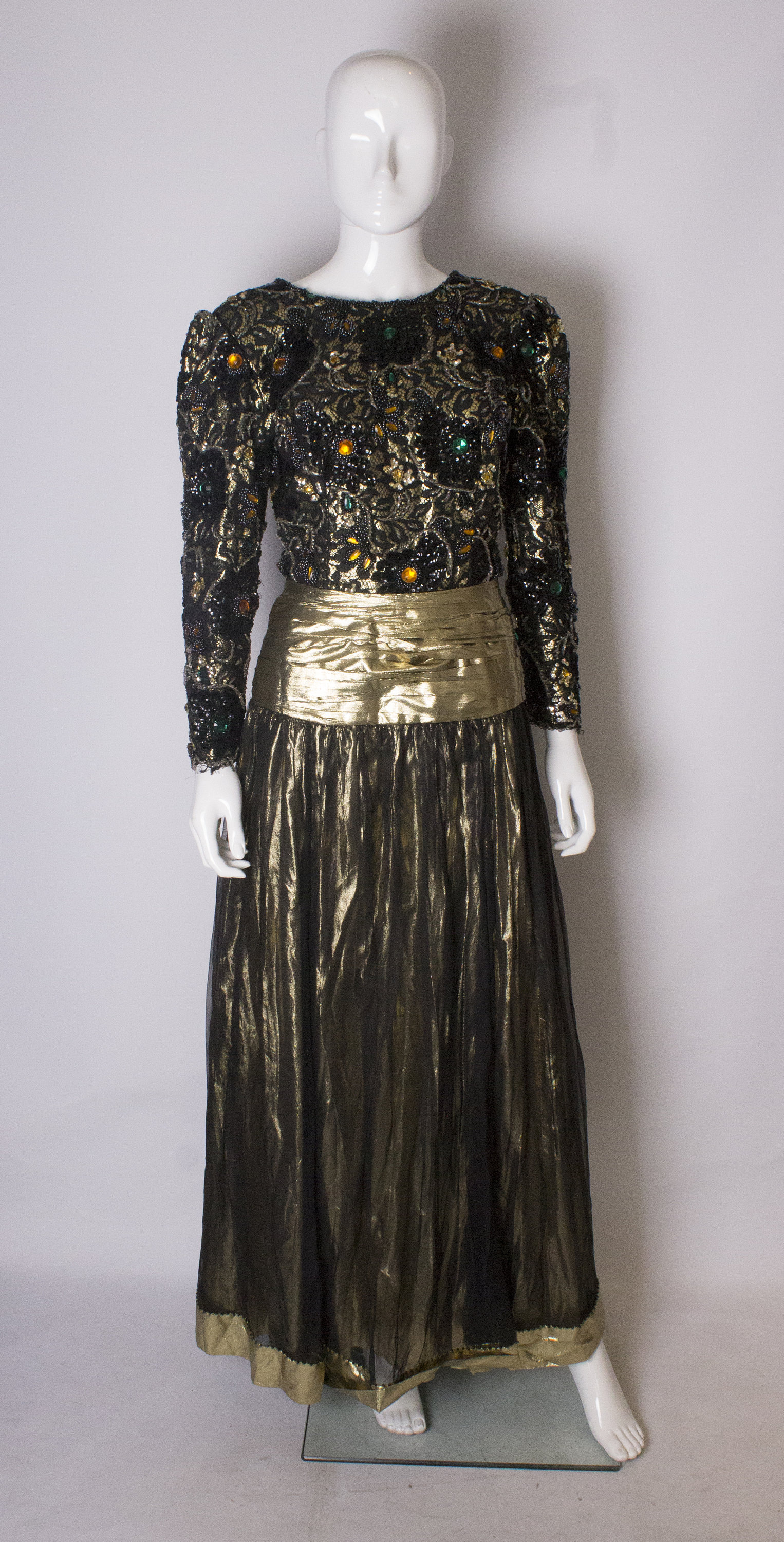 Image of A Vintage S Beaded Ad Sequin & Gold Backless Evening Party Dress