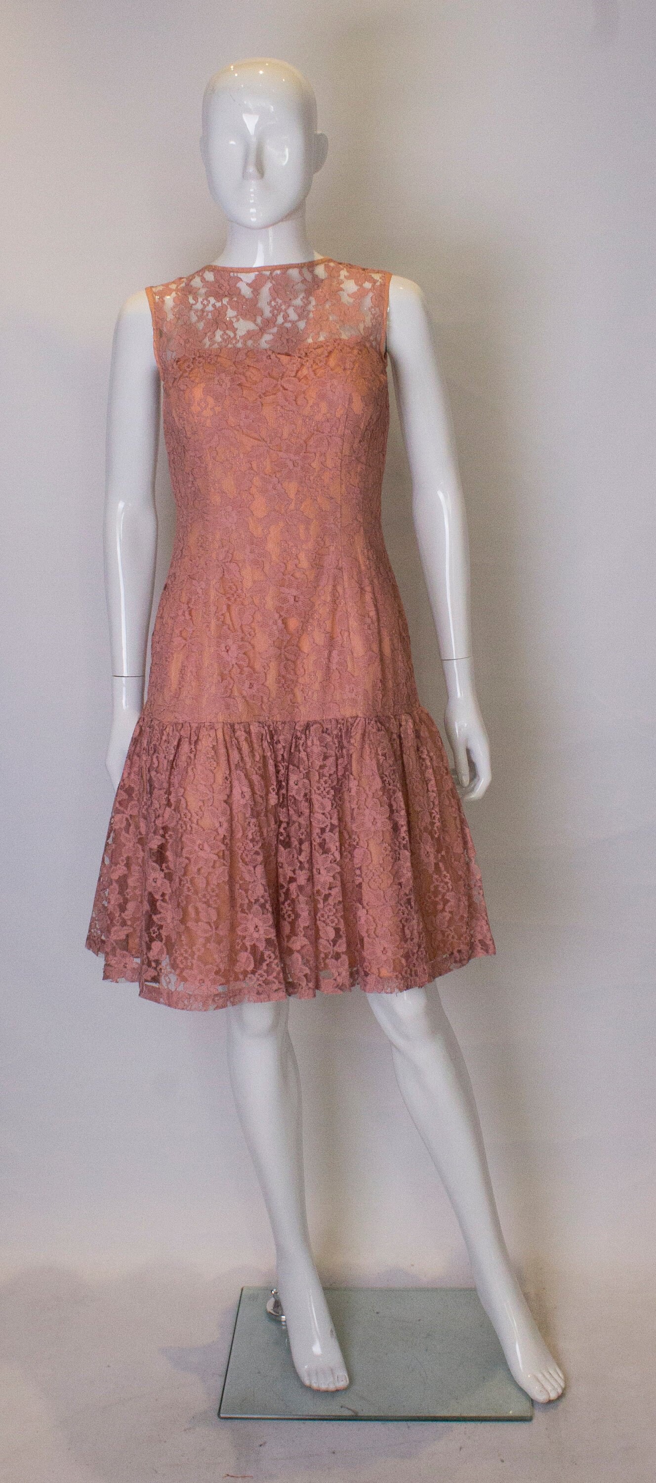 Image of A Vintage S Dusty Pink Lace Cocktail Dress