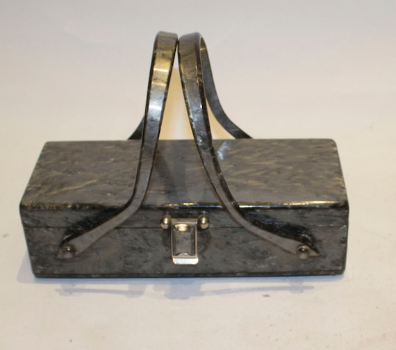 A vintage 1950s grey marbled structured Lucite Box