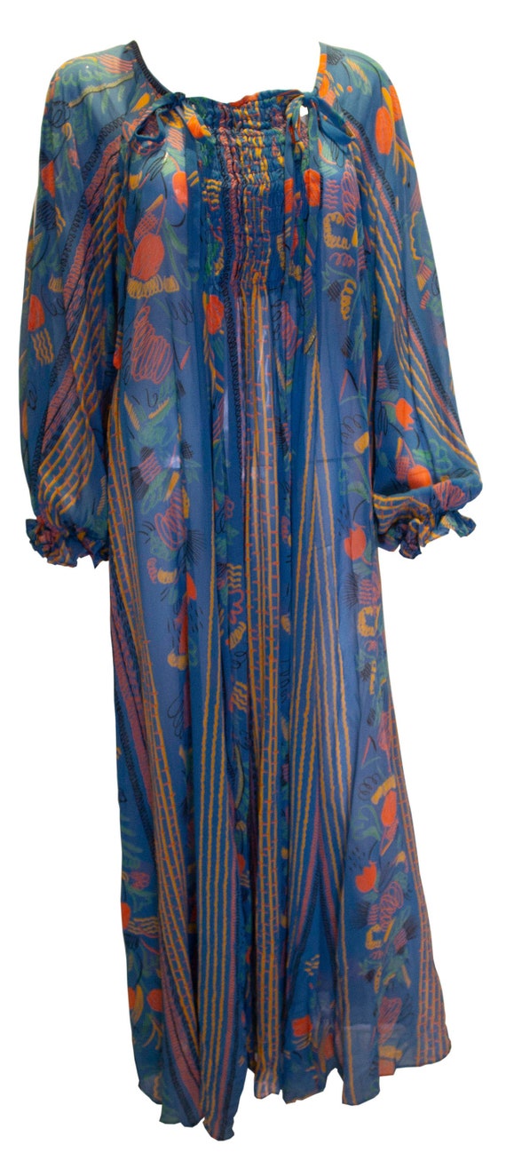 A Rare Vintage 1970s Print Ossie Clark summer Gown
