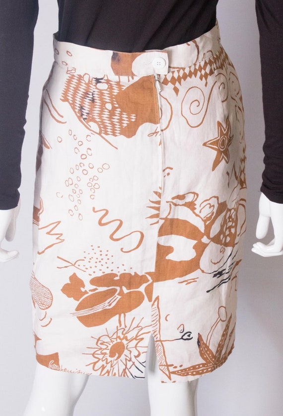 A Vintage 1980s printed linen pencil skirt by Lou… - image 8